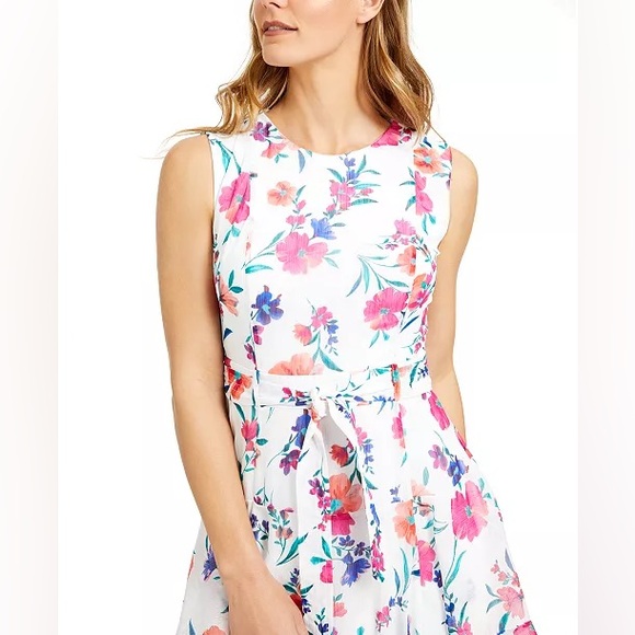 Calvin Klein Floral Midi Dress - White and Pink Floral - Picture 2 of 13